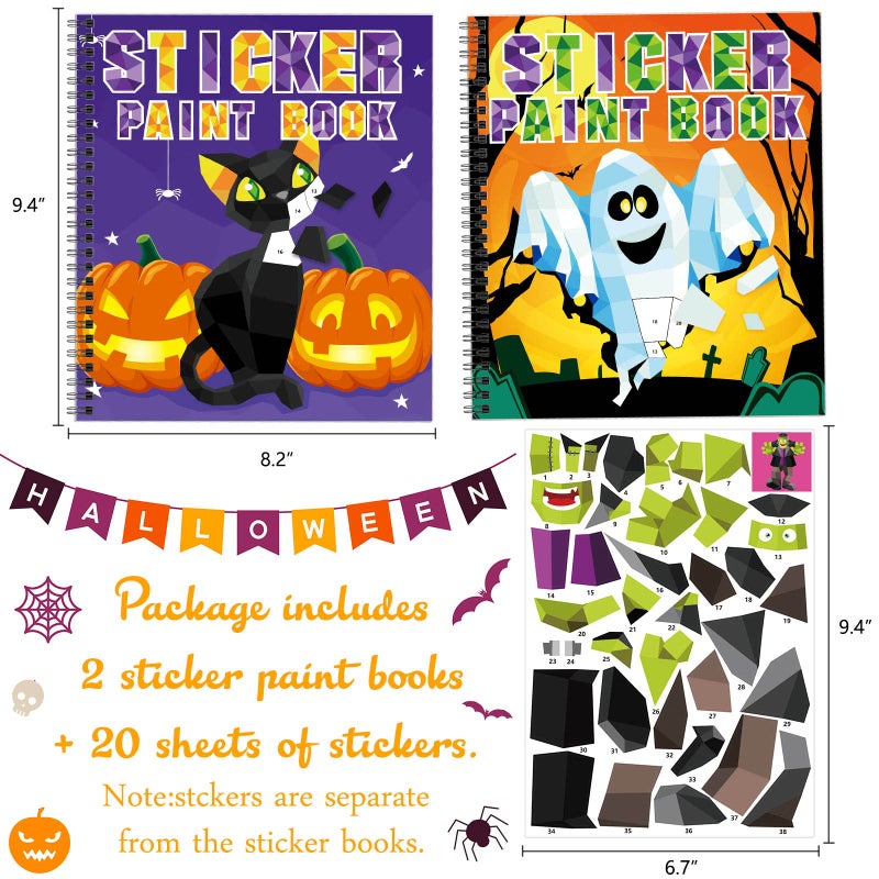 TBEEJ 2PCS Halloween Crafts for Kids Ages 4-8 Sticker Paint Books Includes Pumpkin Mummy Witch Monster and More Designs Gift Party Create 20 Pictures(Sticker Sheets are Separate) - Image 3